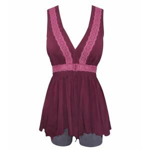 Free People Womens XS Purple Tank Top Lace Boho Sleeveless Blouse